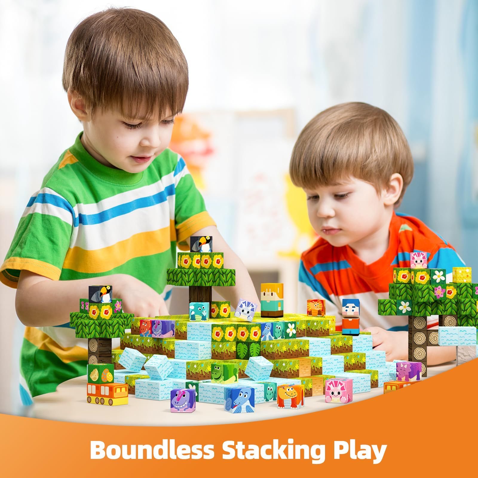 100 Piece Magnetic Building Blocks Volcano Dinosaur Set for Toddlers, Sensory STEM Toys for 3-5 Years Old 5-7 Years Old 4-8 Years Old 3 Years Old Boys Girls Children