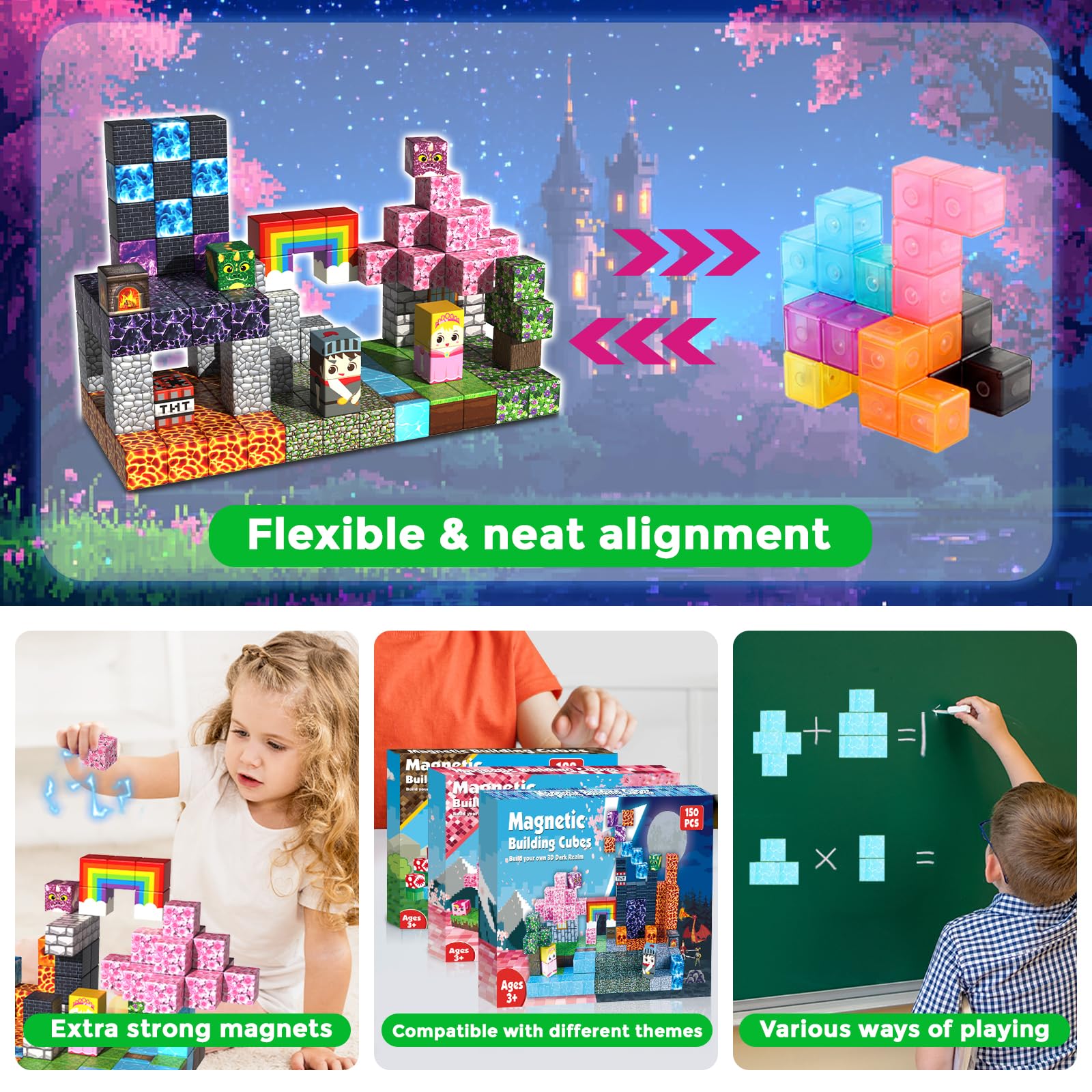 150 Pieces Magnetic Building Blocks - Magnet Toys for Kids, Boys and Girls, Magnetic Building Blocks Cubes, Stacking Magnets for Kids, Birthday Gift for Boys and Girls Ages 3+