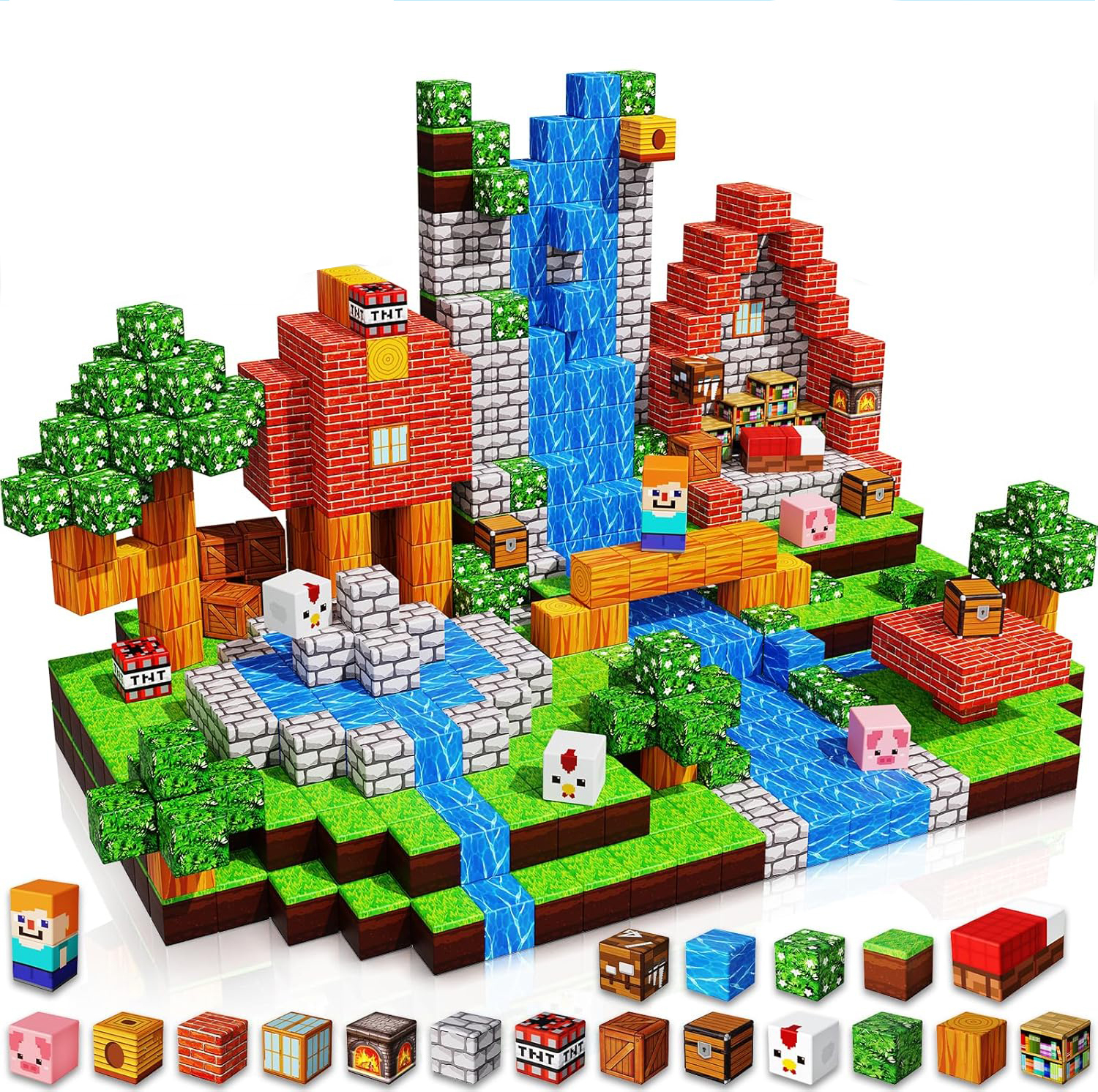 Goody King Magnetic Building Blocks | 100 Pieces Magnetic Building Blocks Game, Construction Toys for Boys and Girls Ages 3-4, 5 6 7 8 9 10, STEM Montessori Stacking Toy, Sensory Tile Building Toddler Birthday