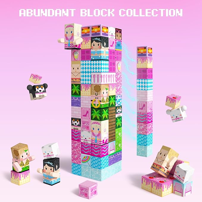 100PCS Magnetic Blocks Princess Building Toys for Girls 3+, Magnet Pink Castle STEM Sensory Playsets for Toddler Kids Birthday Gifts