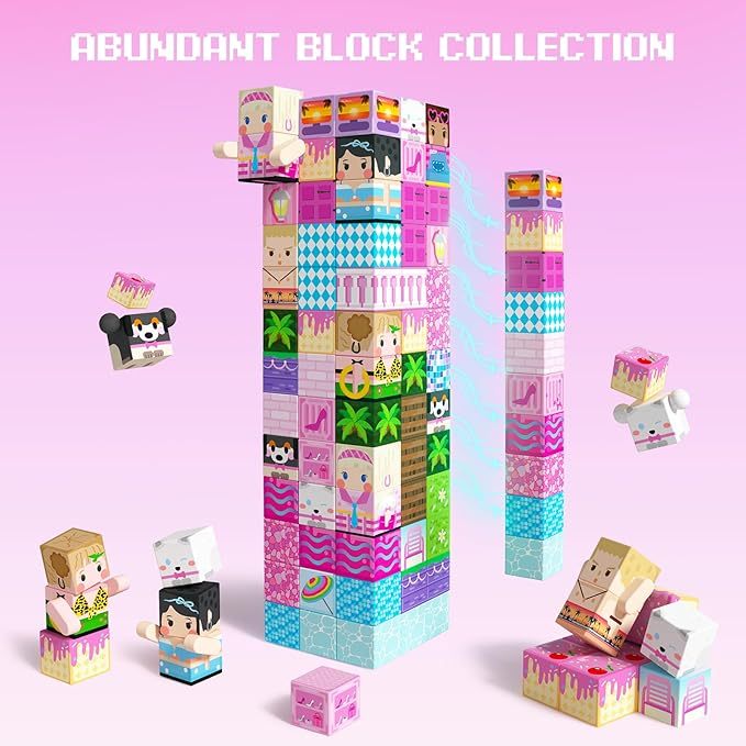 100PCS Magnetic Blocks Princess Building Toys for Girls 3+, Magnet Pink Castle STEM Sensory Playsets for Toddler Kids Birthday Gifts