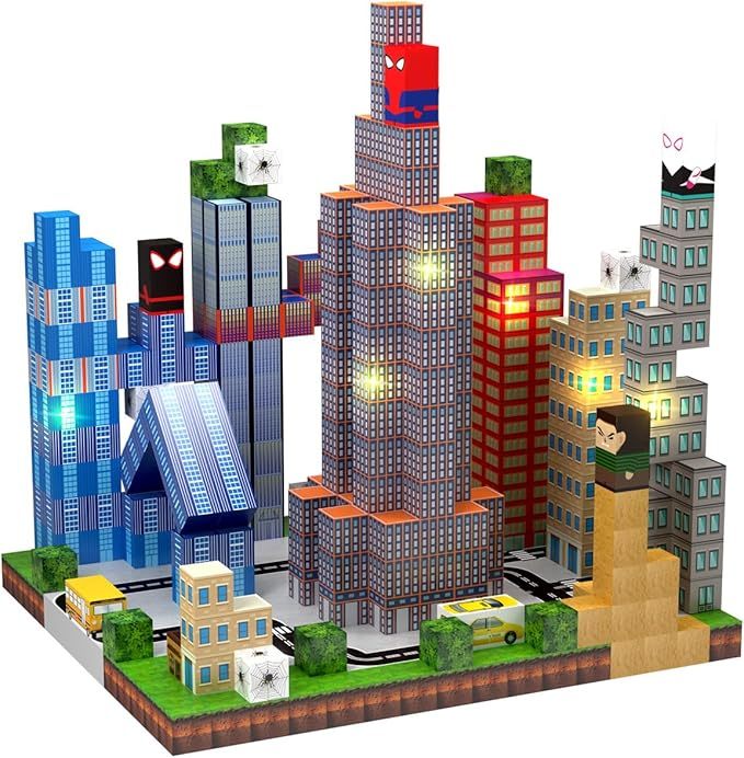 150 PCS Magnetic Blocks Building Toys Set, Spider Toys Light Up Magnetic Building Blocks for Boys Girls Ages 3+, 1 Inch Magnet Cubes STEM Sensory Construction Toy City Themes