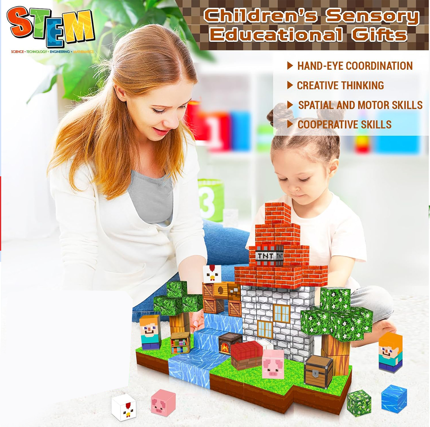 Goody King Magnetic Building Blocks | 100 Pieces Magnetic Building Blocks Game, Construction Toys for Boys and Girls Ages 3-4, 5 6 7 8 9 10, STEM Montessori Stacking Toy, Sensory Tile Building Toddler Birthday