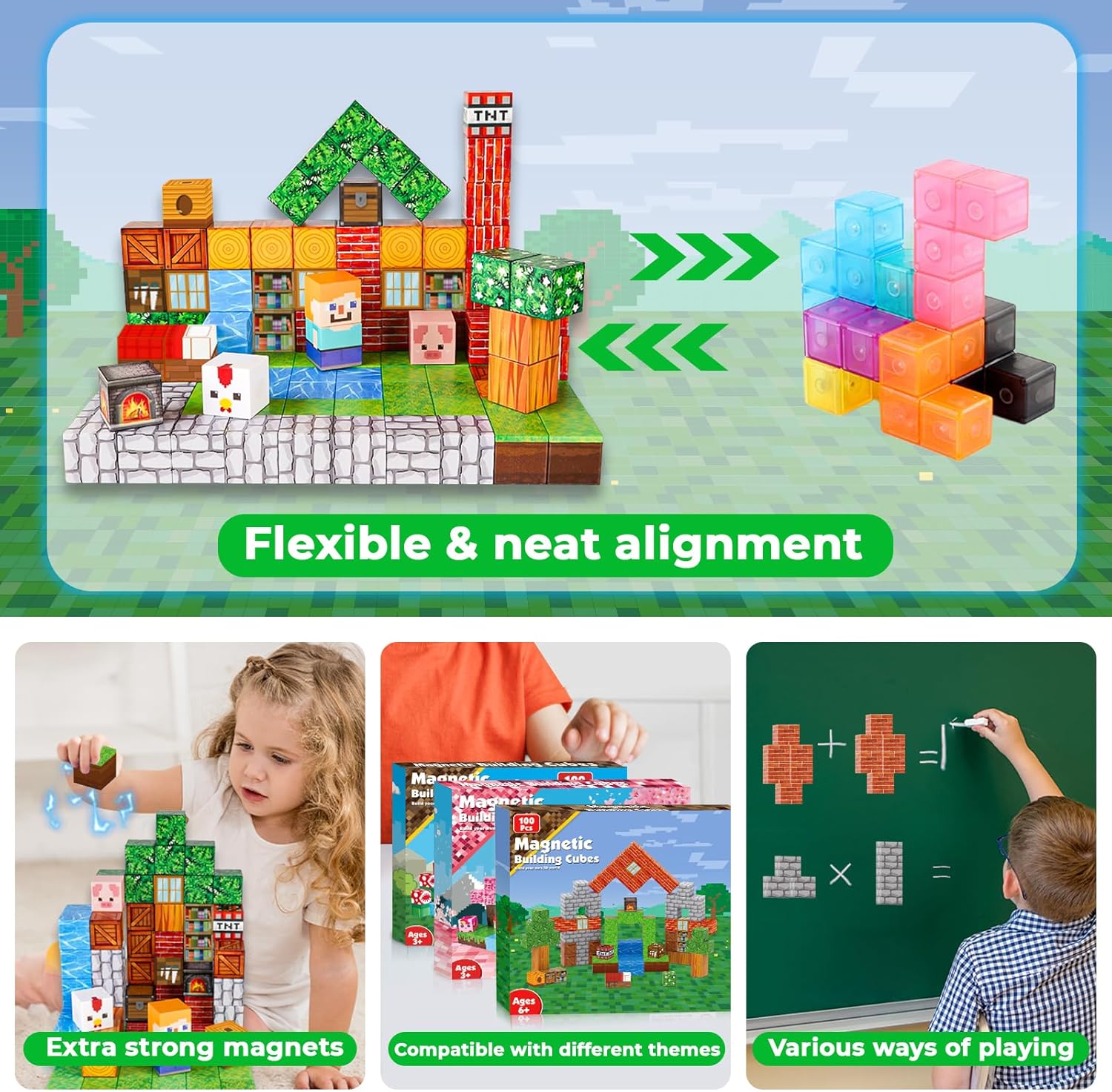 Goody King Magnetic Building Blocks | 100 Pieces Magnetic Building Blocks Game, Construction Toys for Boys and Girls Ages 3-4, 5 6 7 8 9 10, STEM Montessori Stacking Toy, Sensory Tile Building Toddler Birthday