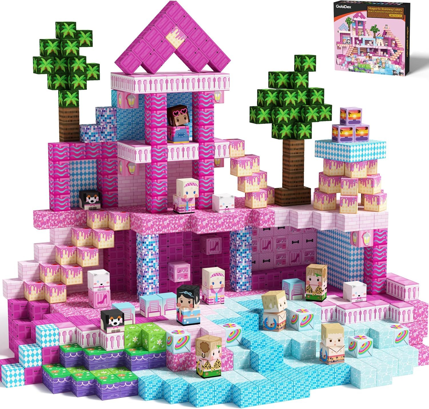 100PCS Magnetic Blocks Princess Building Toys for Girls 3+, Magnet Pink Castle STEM Sensory Playsets for Toddler Kids Birthday Gifts