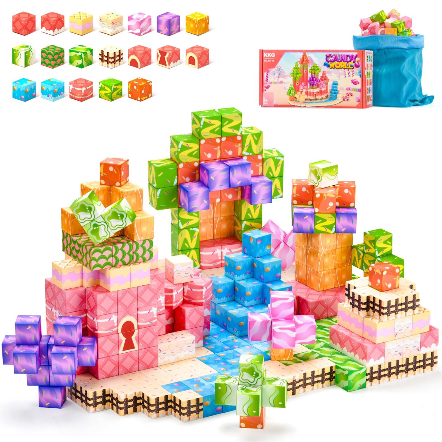 100-piece candy world magnetic block building set gift, supporting OEM