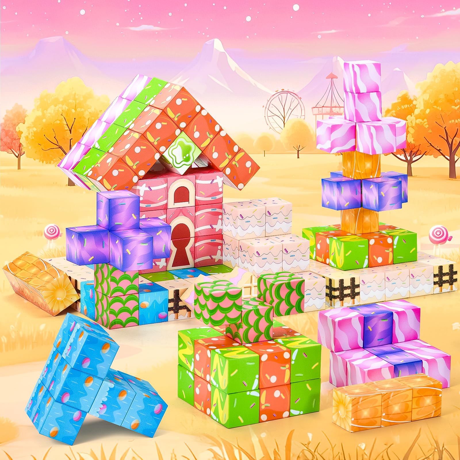 100-piece candy world magnetic block building set gift, supporting OEM