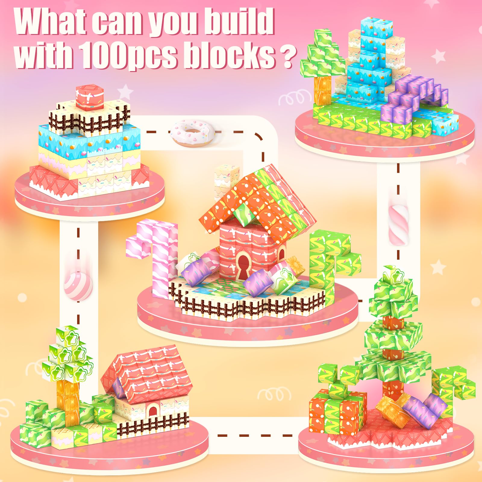 100-piece candy world magnetic block building set gift, supporting OEM
