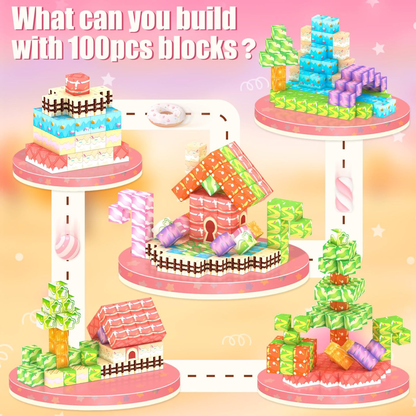 100-piece candy world magnetic block building set gift, supporting OEM