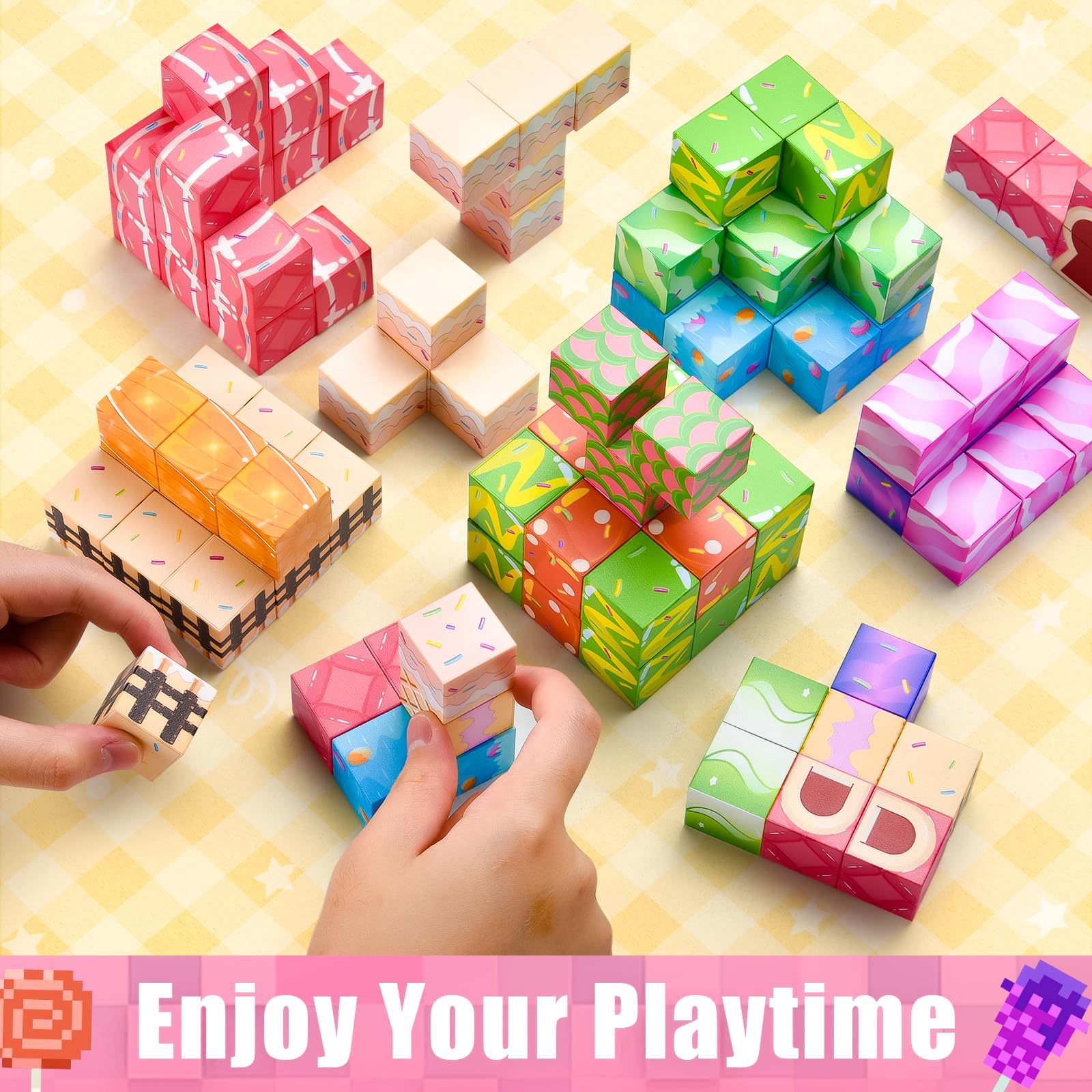 100-piece candy world magnetic block building set gift, supporting OEM