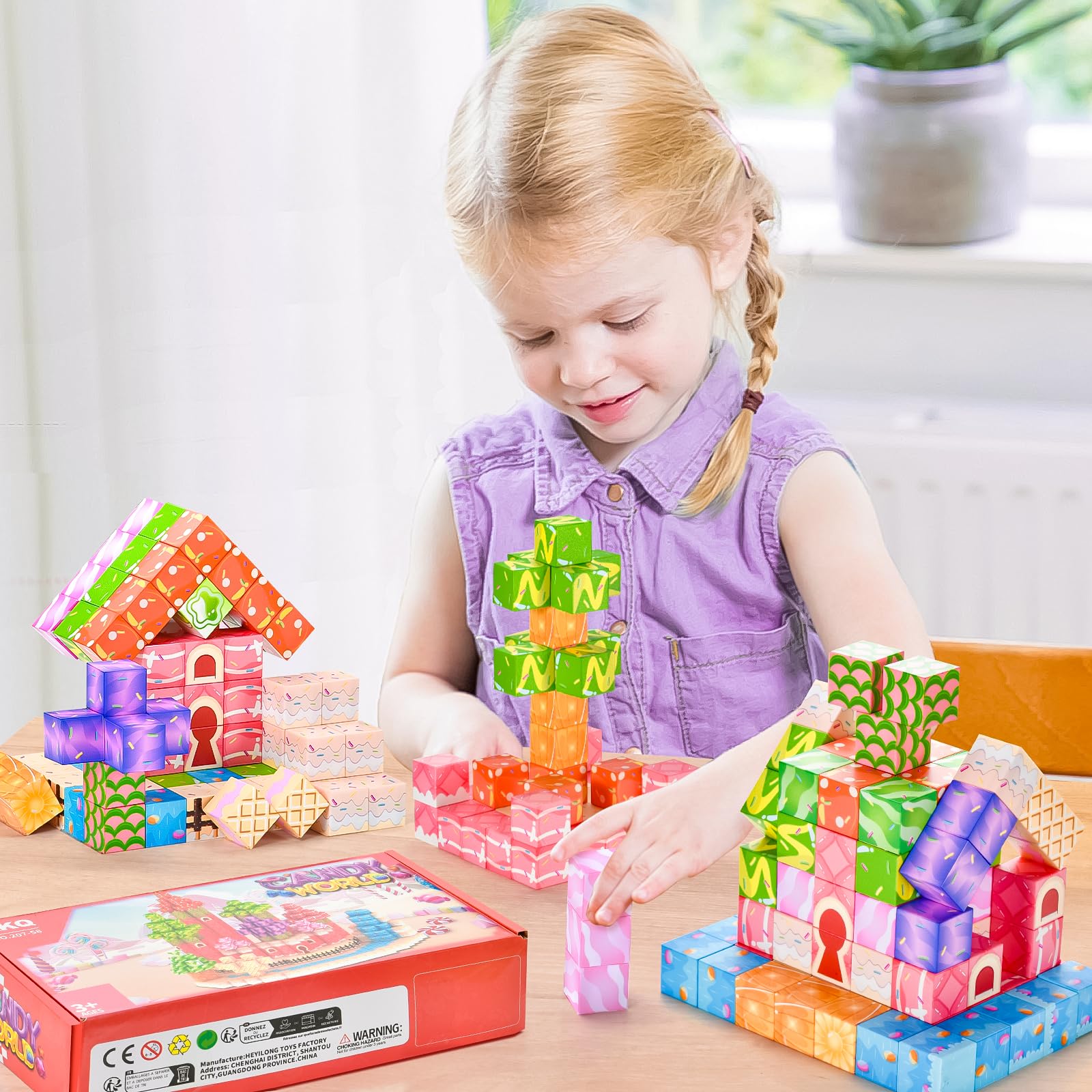 100-piece candy world magnetic block building set gift, supporting OEM