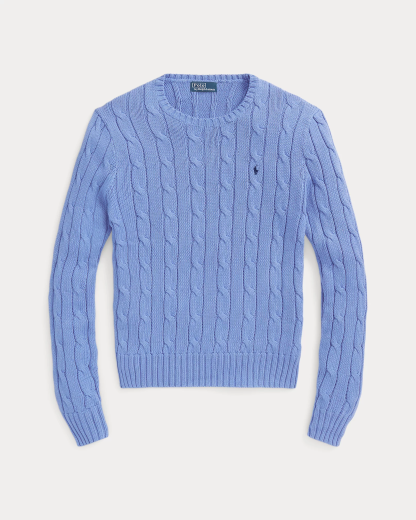 Pull torsadé à col rond bleu clair