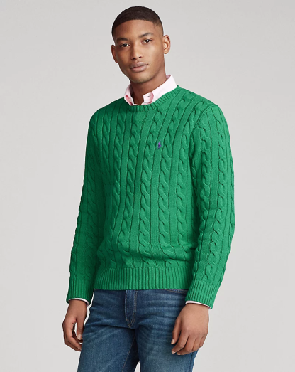 Pull torsadé en coton vert