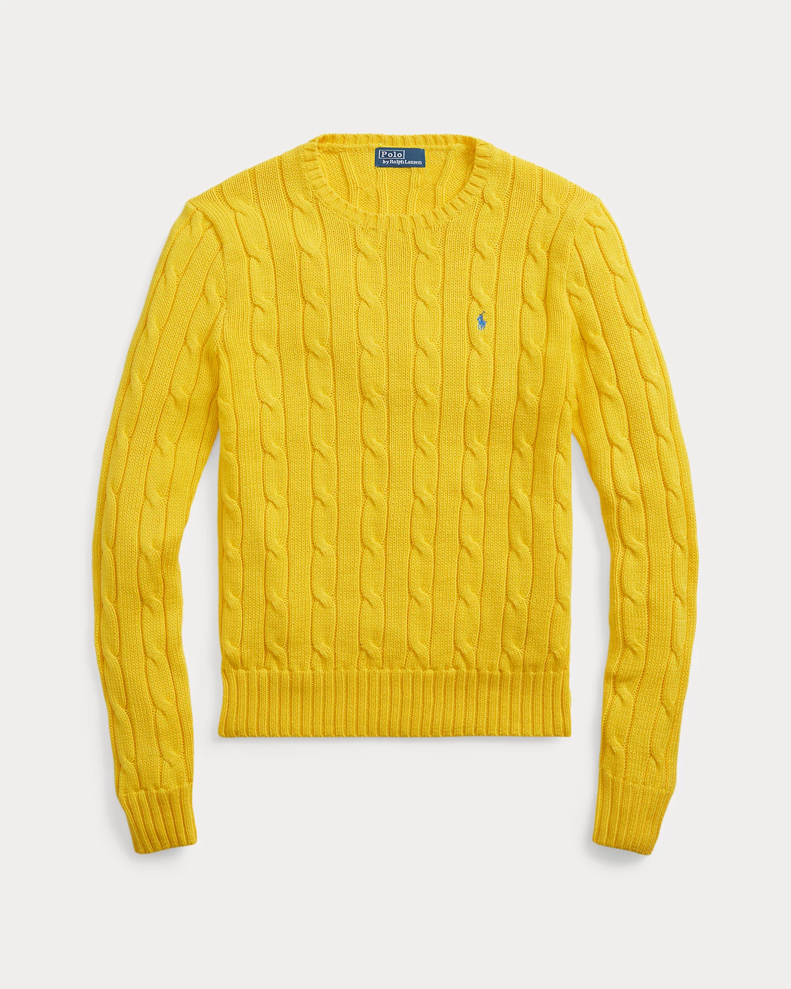 Pull torsadé à col rond jaune