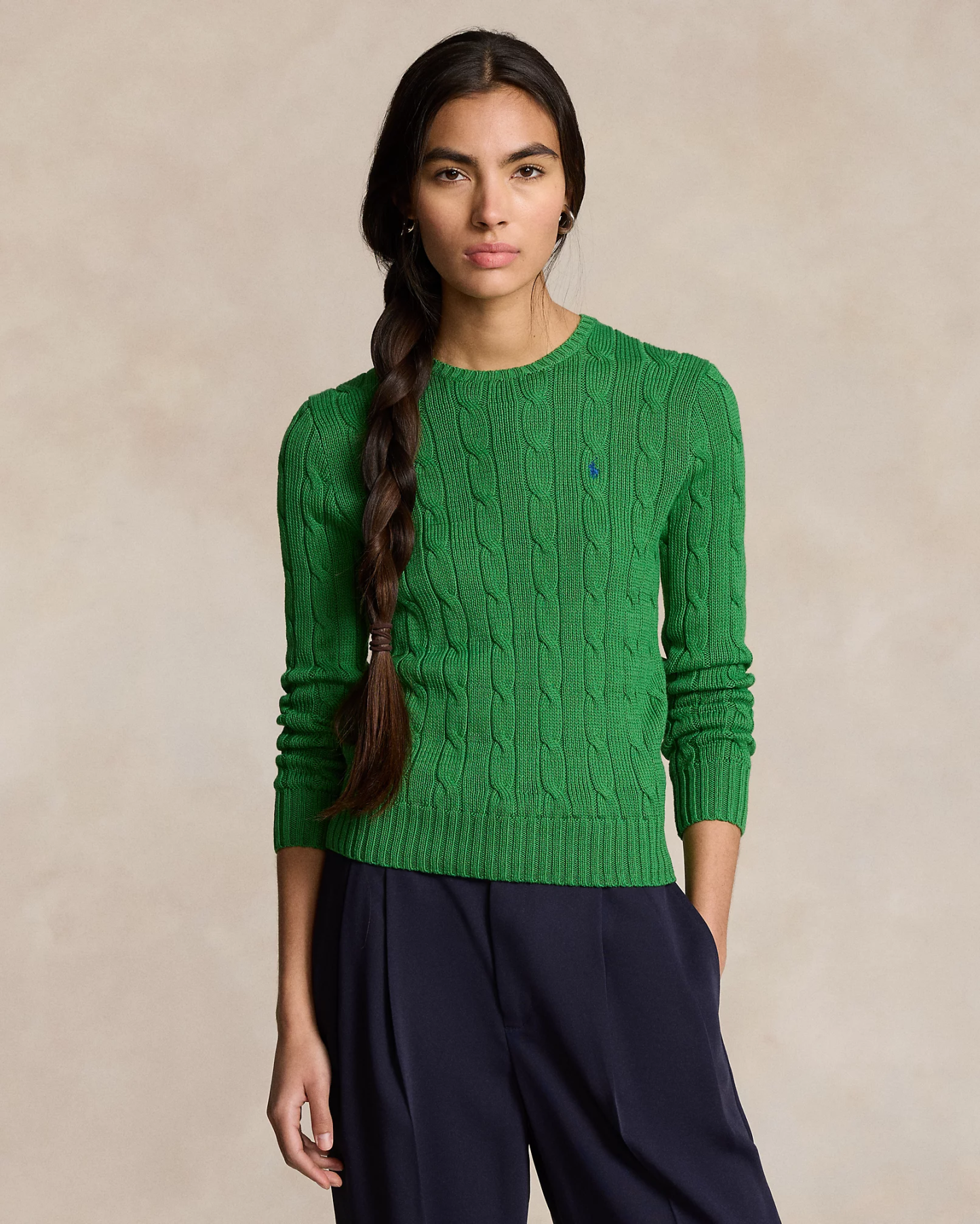 Pull torsadé à col rond vert fiji