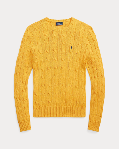 Pull torsadé à col rond jaune or