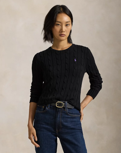 Pull torsadé à col rond noir