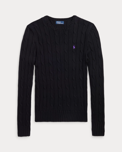 Pull torsadé à col rond noir