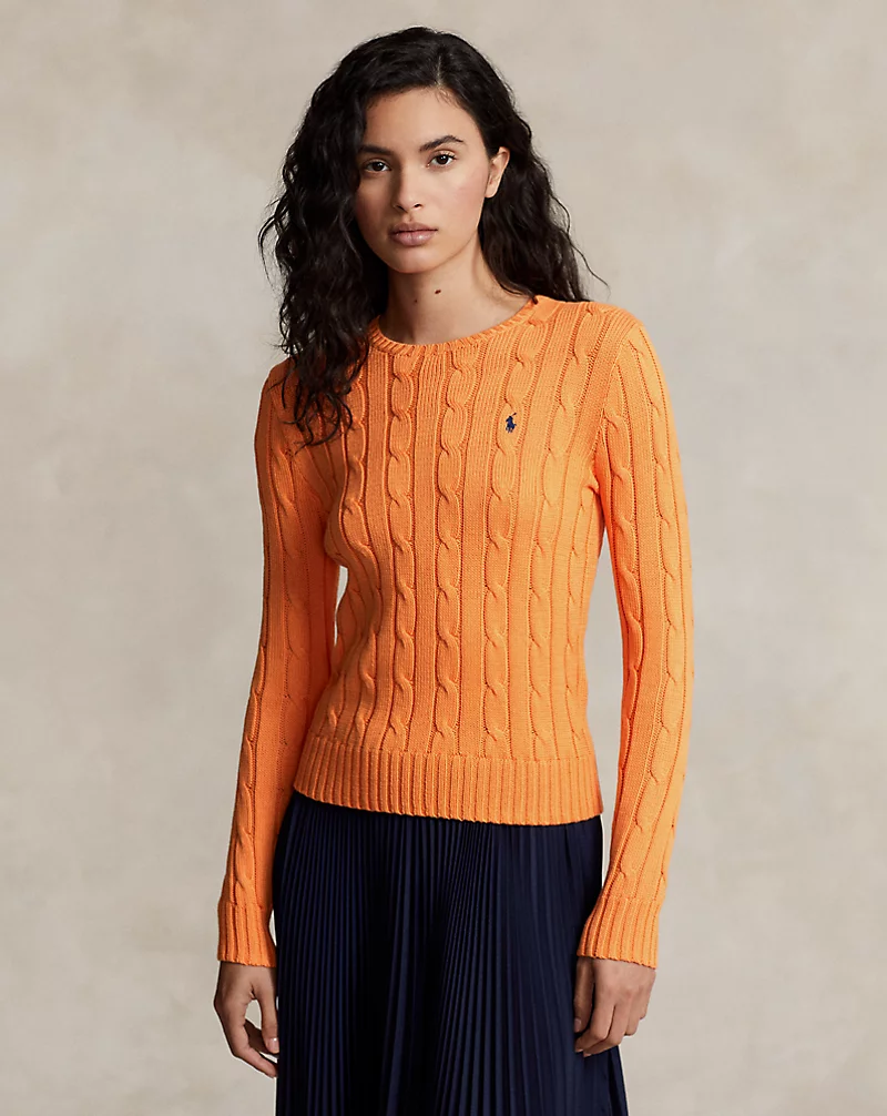 Pull torsadé à col rond orange