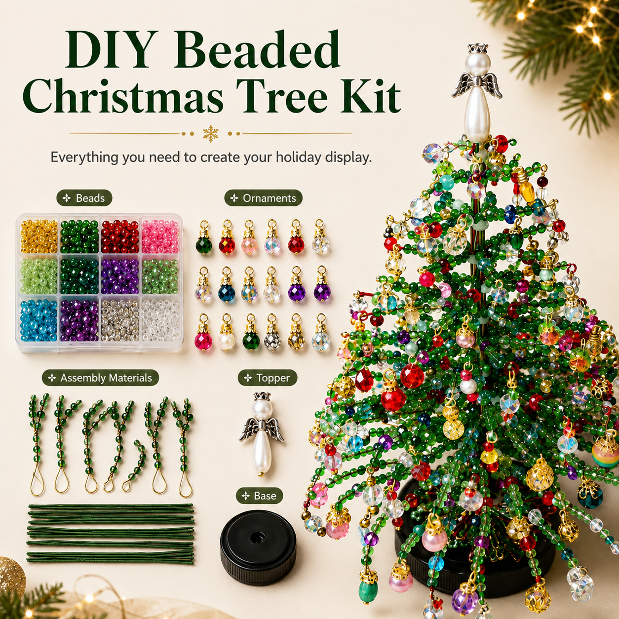 🎄✨ DIY Beaded Christmas Tree Kit – 🎅Create Your Own Sparkling Holiday Decoration