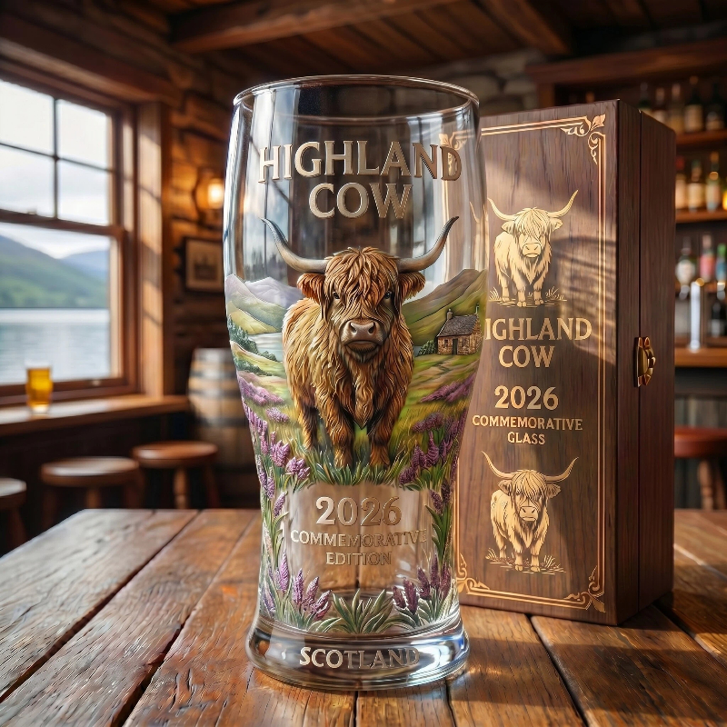 🐂🏴 Highland Cow 2026 Commemorative Beer Glass – Hold Scotland in Your Hand 🍺✨