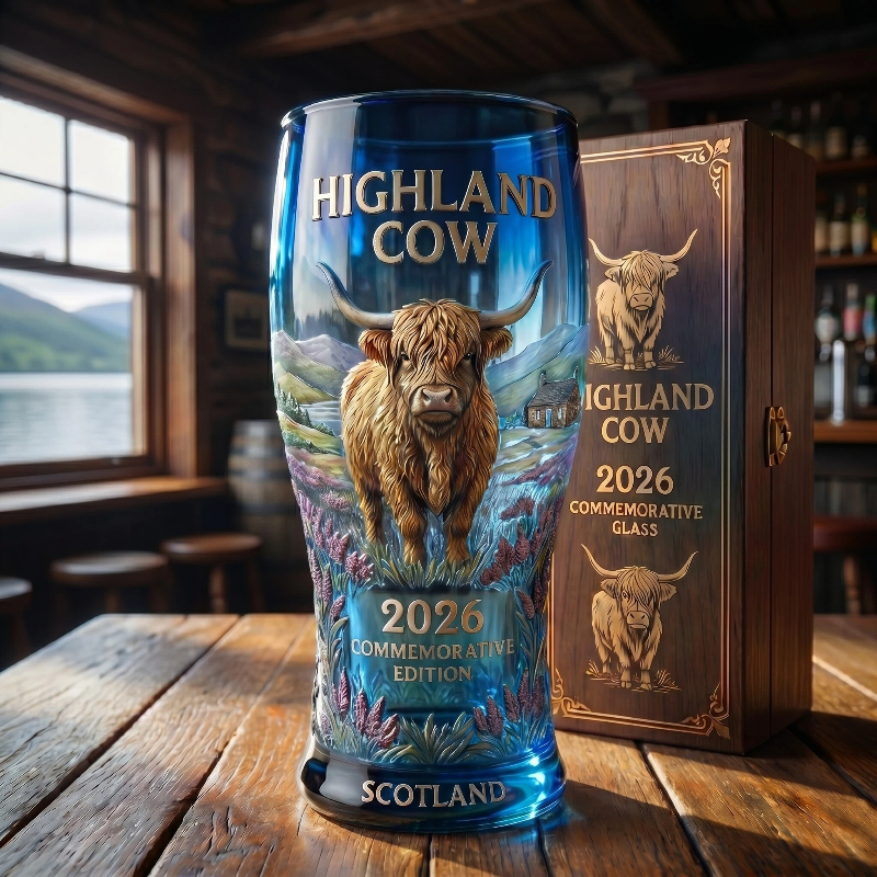 🐂🏴 Highland Cow 2026 Commemorative Beer Glass – Hold Scotland in Your Hand 🍺✨