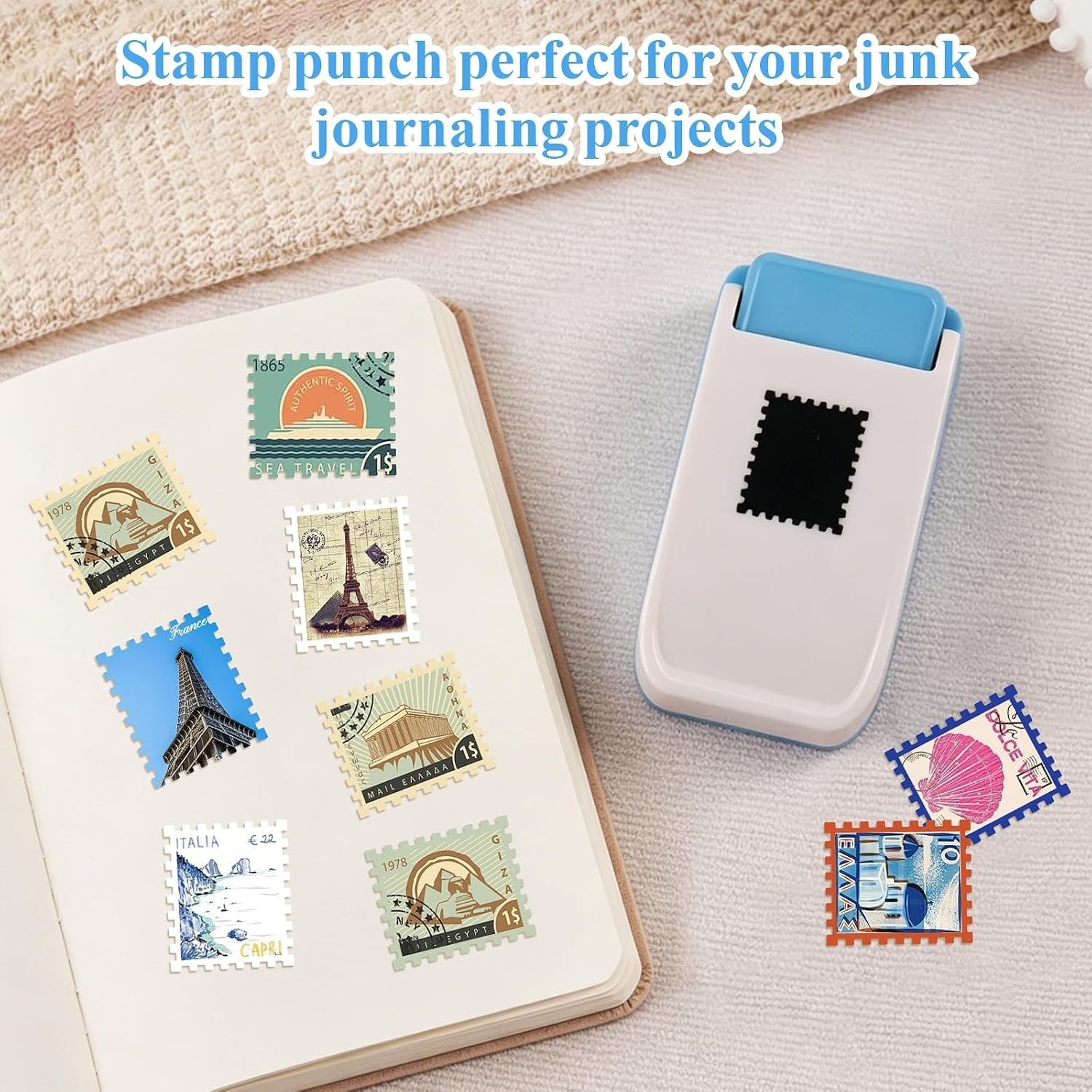 Using a manual postage stamp punch for paper crafting