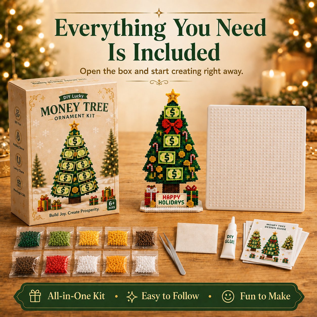 ⏳ Last Day 50% OFF – 🍀 Beginner-Friendly DIY Lucky Money Tree Bead Craft Kit | Complete Kit with Colorful Fuse Beads, Pegboard, Crafting Tools & Step-by-Step Guide Included 💕