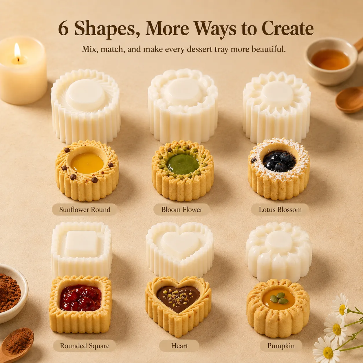 🍪 6-Shape Hand-Press Pastry Mold Set | Create Beautiful Homemade Treats  ✨