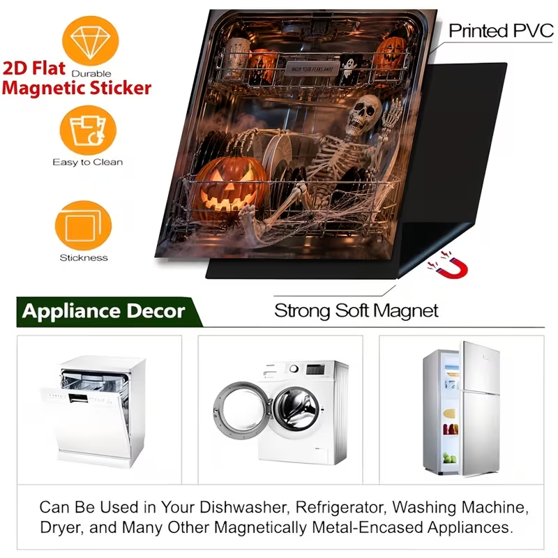 💥 LAST DAY50% OFF👻💀Reusable Halloween-Themed Magnetic Dishwasher Cover – Kitchen Decor for a Spooky Atmosphere