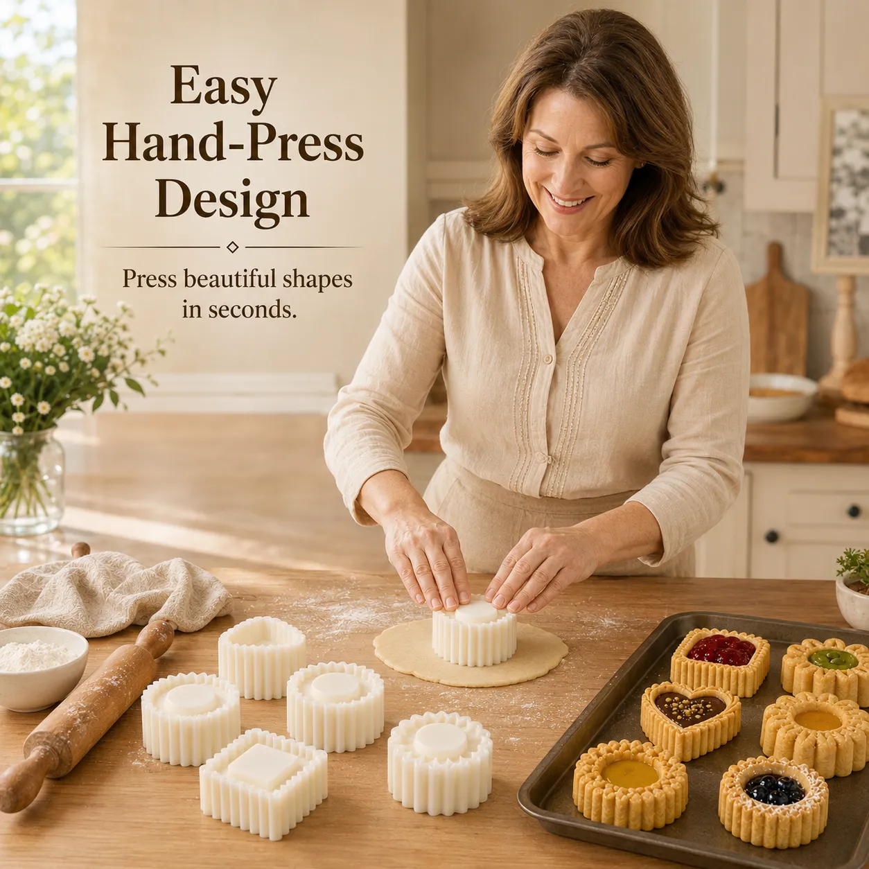 🍪 6-Shape Hand-Press Pastry Mold Set | Create Beautiful Homemade Treats  ✨