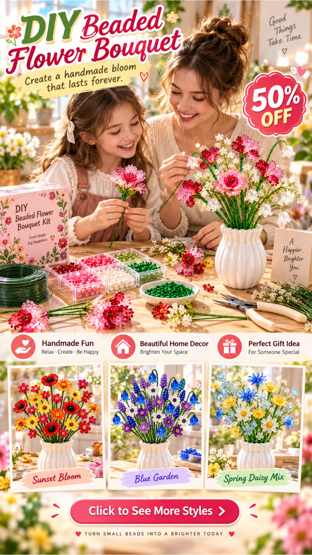 ⏳ Last Day 50% OFF –🌼✨DIY Beaded Wildflower Bouquet Kit – Handmade Crystal Flower Craft Set🌸✨(📦Buy 2 Free Shipping)