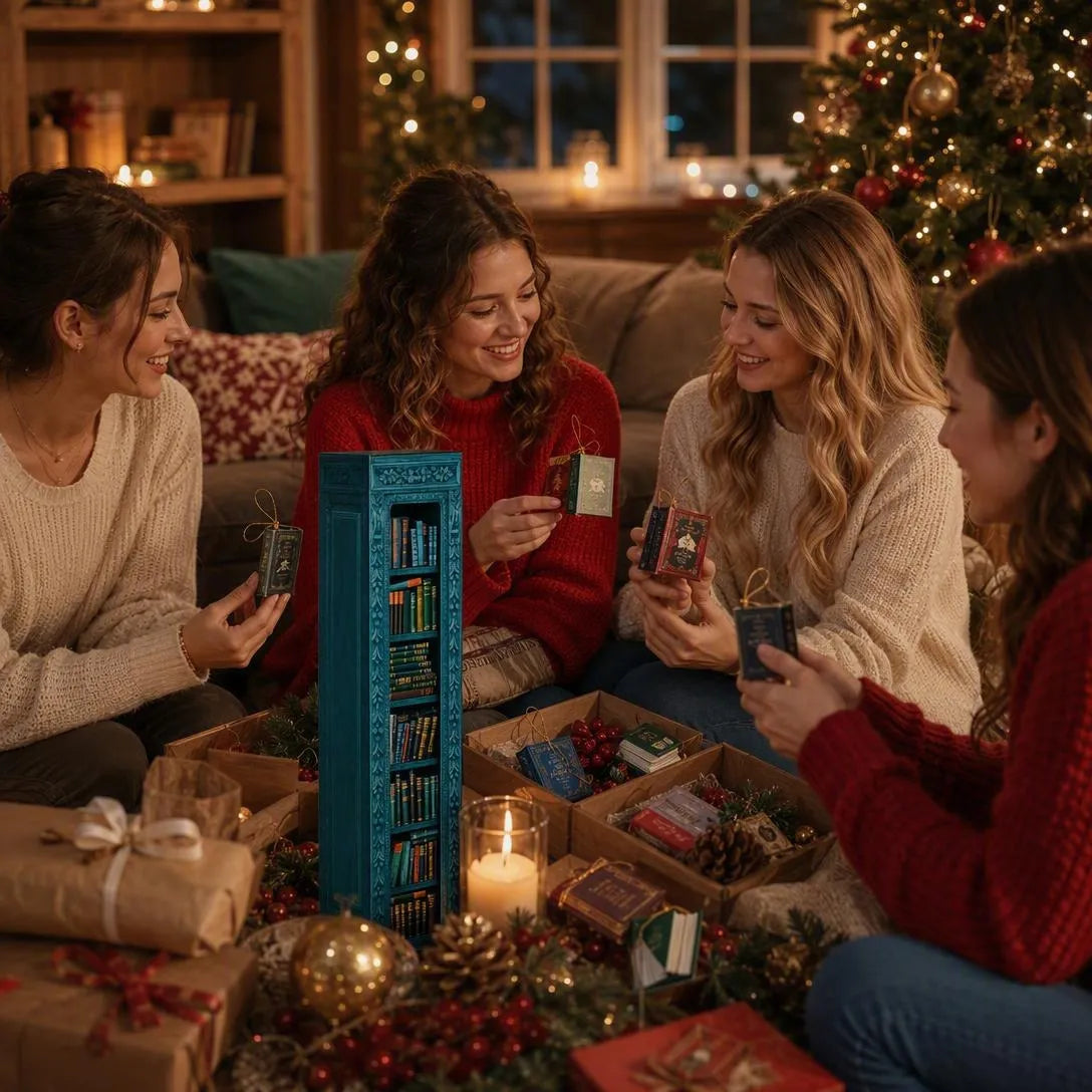 Cozy bookish Christmas display with the advent calendar