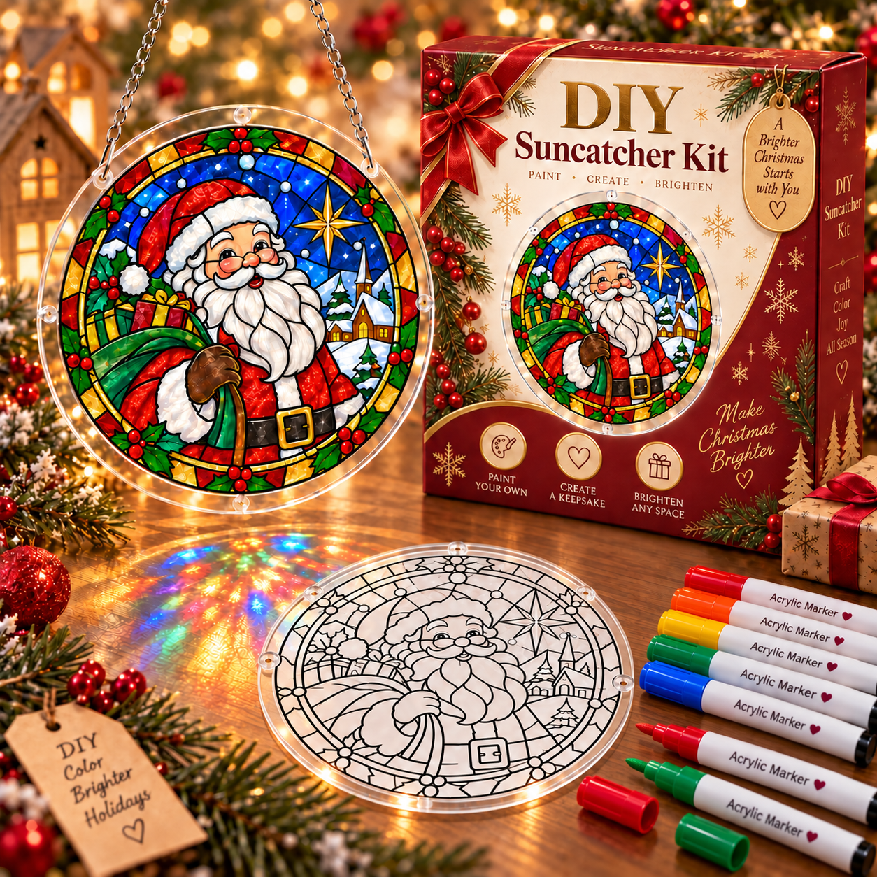 Family coloring DIY Christmas suncatcher