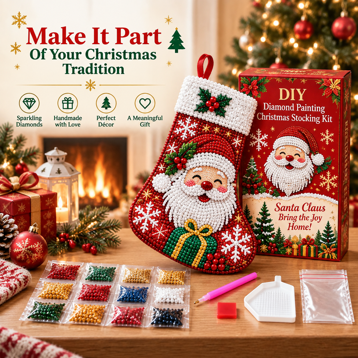 🎁LAST DAY 50% OFF –🎄 DIY Diamond Painting Christmas Stocking Kit | Complete Kit with All Tools & Step-by-Step Guide Included 💕