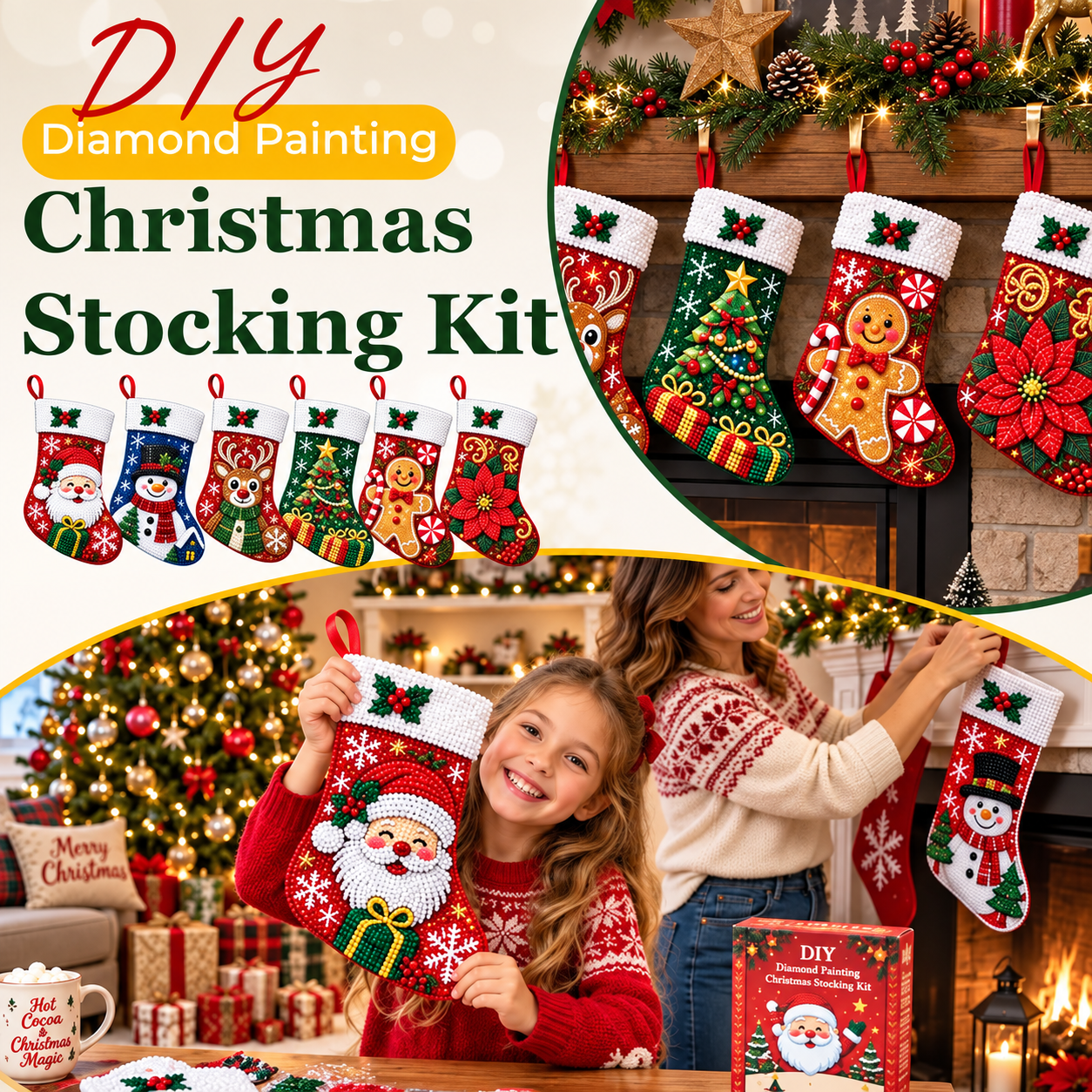 🎁LAST DAY 50% OFF –🎄 DIY Diamond Painting Christmas Stocking Kit | Complete Kit with All Tools & Step-by-Step Guide Included 💕