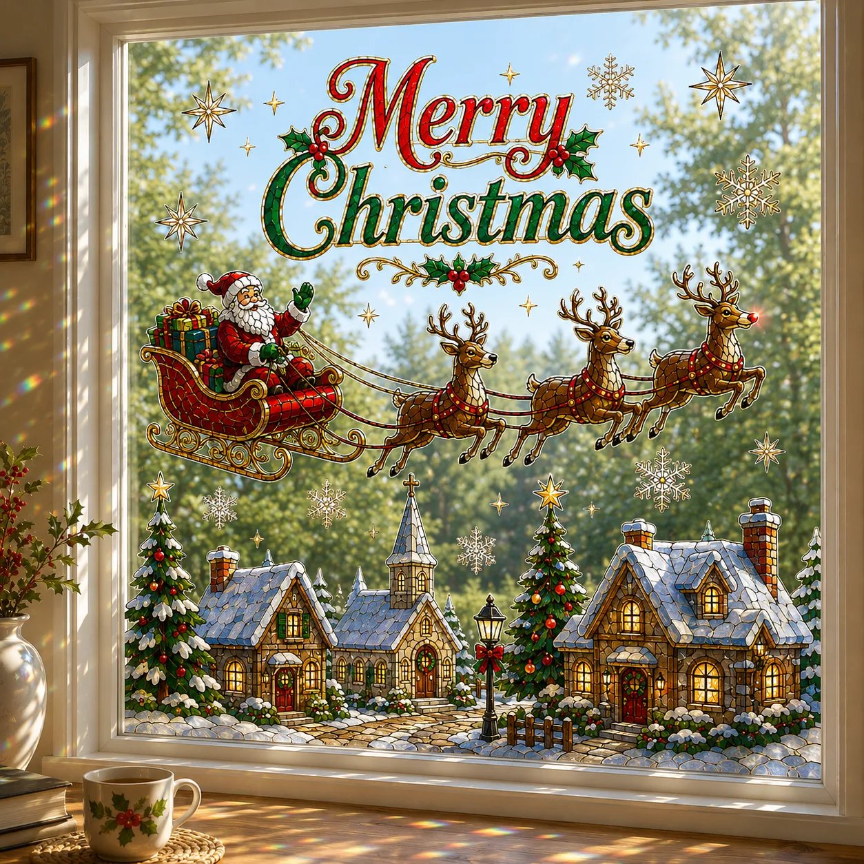 ⏳ Last Day 50% OFF – 🎄Large Christmas Window Sticker | 28×28in Festive Window Art ✨