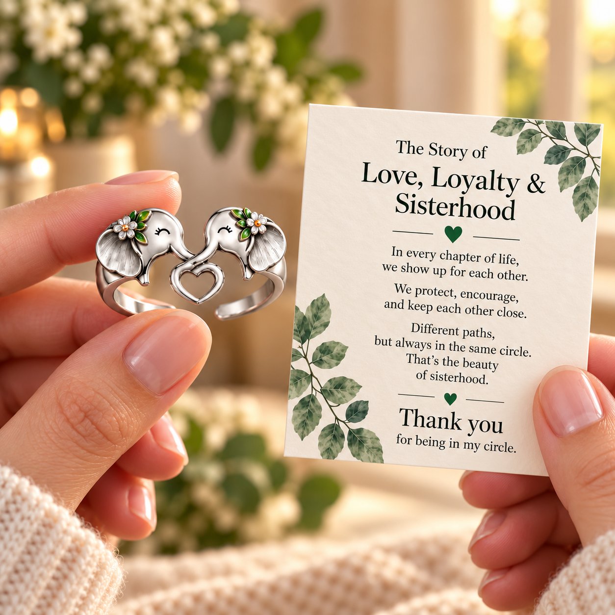 ⏳ Last Day 50% OFF -🐘 Pure Silver Elephant Heart Ring – Meaningful Sisterhood & Best Friend Gift with Message Card