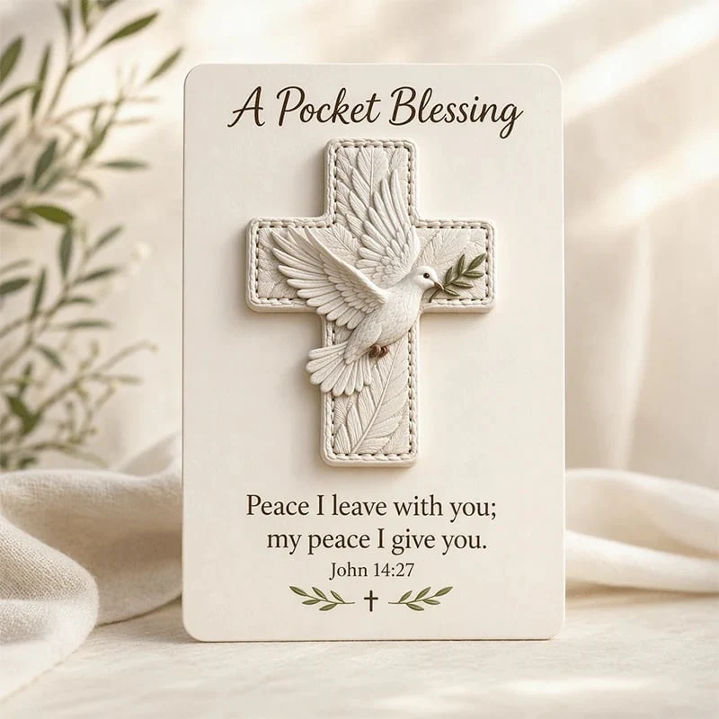 🕊️ Handmade 3D Bird Pocket Cross -🙏 Genuine Leather Portable Blessing, Includes Scripture Card 💕