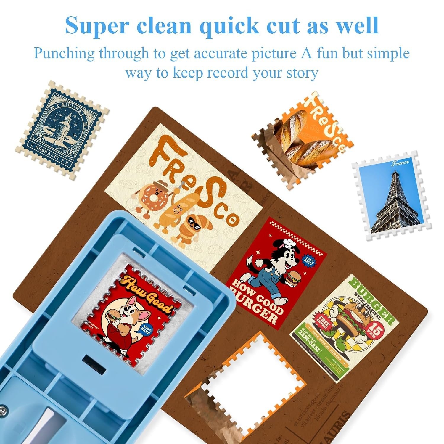 Postage stamp shaped paper cutouts for creative projects