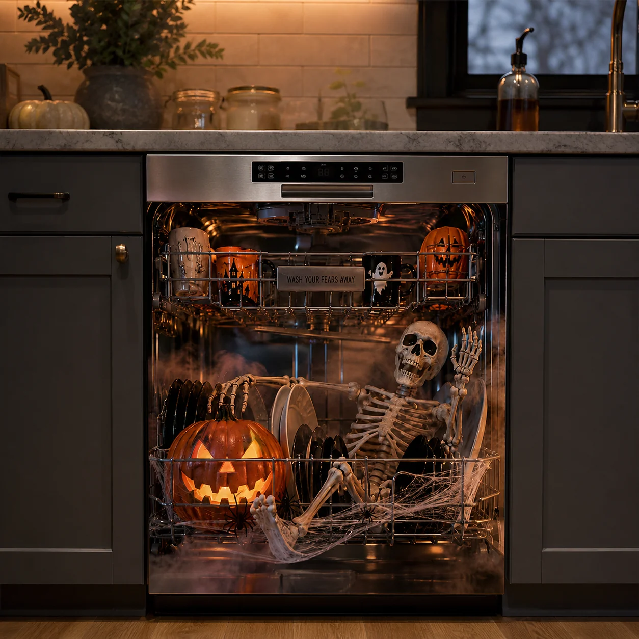 💥 LAST DAY50% OFF👻💀Reusable Halloween-Themed Magnetic Dishwasher Cover – Kitchen Decor for a Spooky Atmosphere