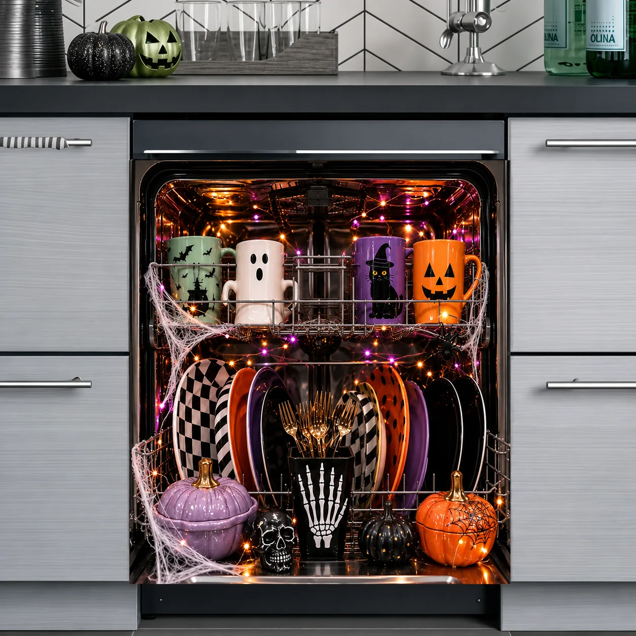 💥 LAST DAY50% OFF👻💀Reusable Halloween-Themed Magnetic Dishwasher Cover – Kitchen Decor for a Spooky Atmosphere