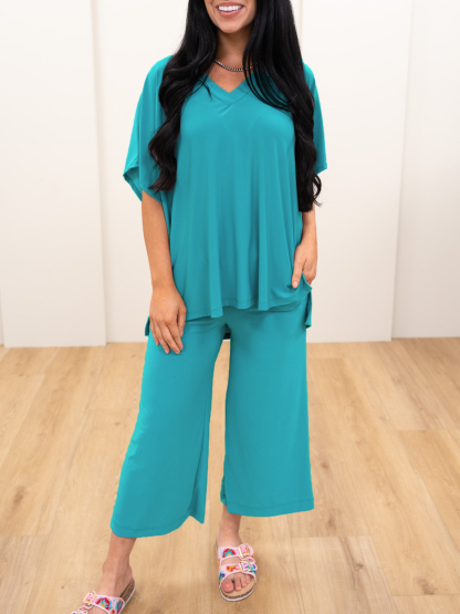 HOT SALE Casual V Neck Short Sleeved Loose Two Piece Set