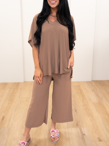 HOT SALE Casual V Neck Short Sleeved Loose Two Piece Set