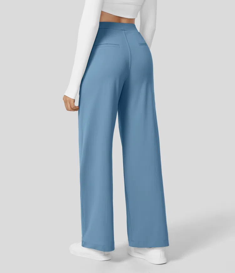 High Waisted Plicated Side Pocket Straight Leg Work Pants（Buy 2 Free Shipping）-hivebabe.com