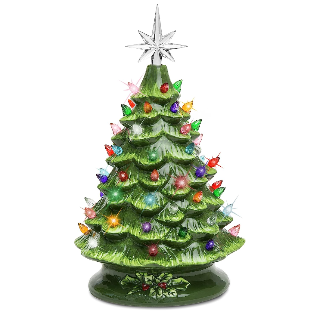 💝Last Day For Clearance💥Mr. Christmas Nostalgic Ceramic Christmas Tree with LED Lights