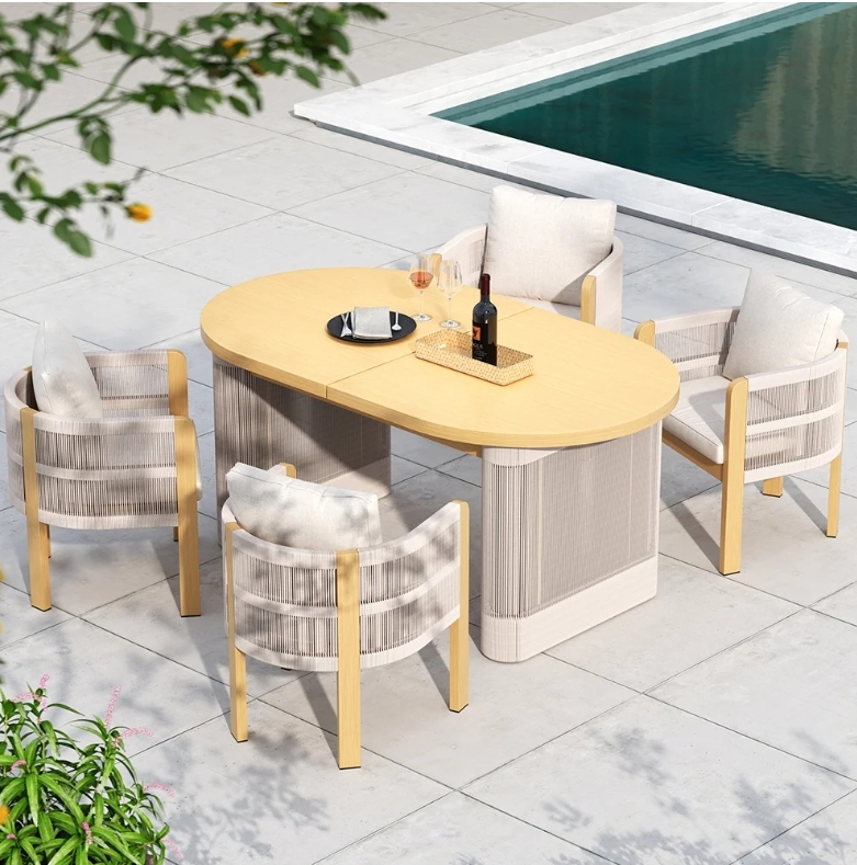 [Copy]🔥Almost sold out⚡💝Buy 1 get 1 free💥7-Pieces Outdoor Extendable Dining Set with 6 Woven Armchairs for 4 to 6 Person