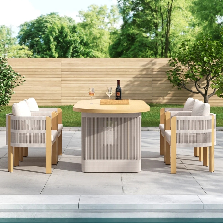 [Copy]🔥Almost sold out⚡💝Buy 1 get 1 free💥7-Pieces Outdoor Extendable Dining Set with 6 Woven Armchairs for 4 to 6 Person