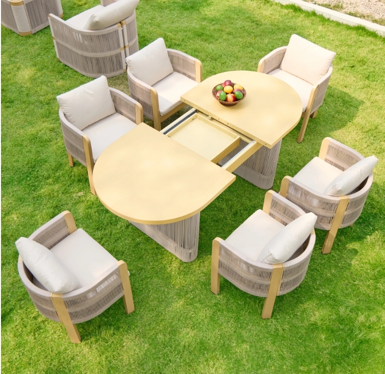 [Copy]🔥Almost sold out⚡💝Buy 1 get 1 free💥7-Pieces Outdoor Extendable Dining Set with 6 Woven Armchairs for 4 to 6 Person
