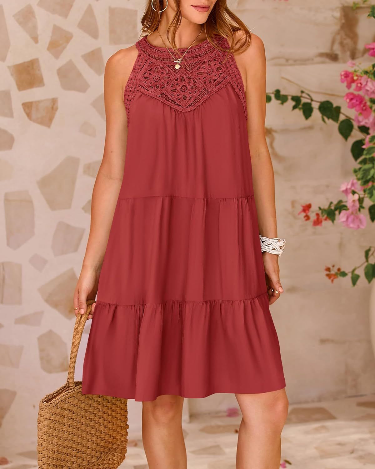 HOT SALE 2024 New Sleeveless Flower Hollow Halter A-line Dress (Buy 2 Free Shipping)